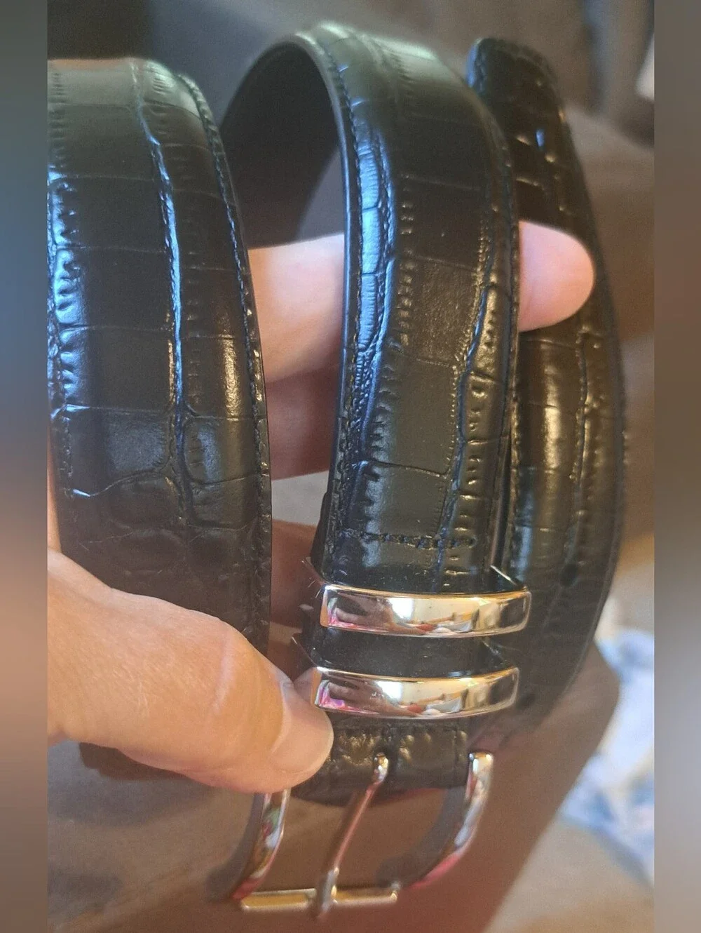 Daniel Cremieux Black Croc Embossed Belt Men's Sz 36 Silver Buckle NWOT